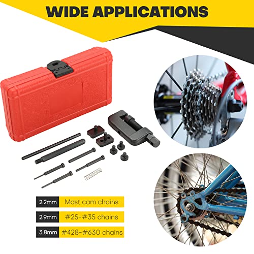 13PCS Chain Breaker Tool Kit | Universal Chain Cutter and Riveter Set with Carrying Case for ATV, Bicycle, and Motorcycle for Easy Chain Maintenance