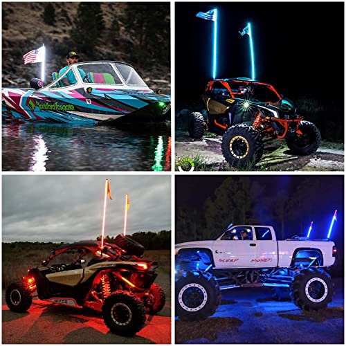 Ehaho 2 Pack 2FT Whip Lights with Spring Base,LED Whip Light with App & Remote Control, Spiral RGB Chasing Lighted Whips with Rocker Switch, Music Whip Light for UTV ATV Polaris RZR Can-Am SXS Truck - size: 2FT / (Pack of 2)