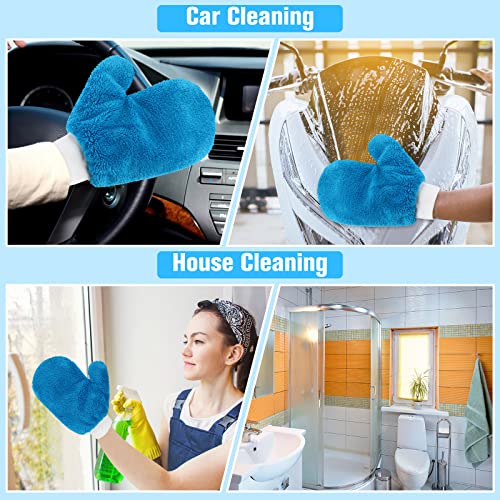 Remerry 6 Pcs Microfiber Mitts with Thumb for Cars Paint Wash Gloves Terry Weave Dusting Mitts - color: Blue