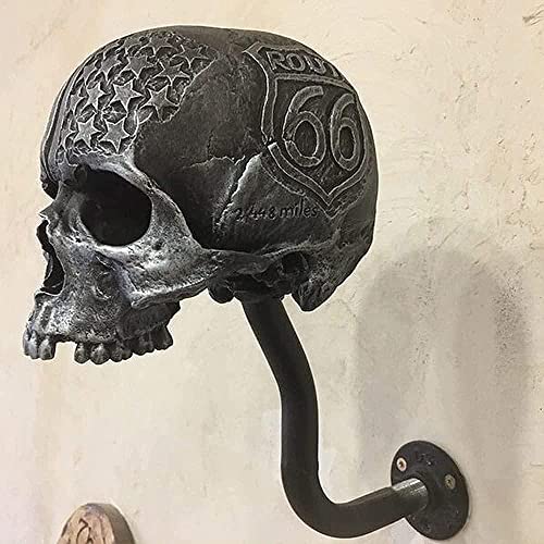 Personalized Cool Wall Mount Motorcycle Skull Helmet Holder, Skull with Beard-Helmet Rack,Removable Resin Crafts Motorcycle Helmet, Hanger for Coats, Bike,Baseballs and Rugby Helmet Caps, - color: B