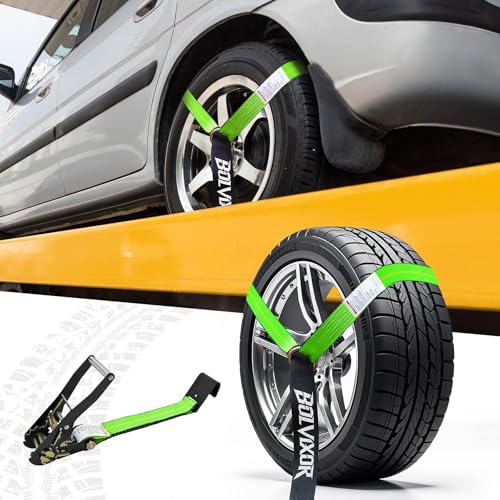 4 Pack Car Tie Down Straps for Trailers - 2" x 96" - 9900LBS Break Strength - Heavy Duty Tire Ratchet Straps with Flat Hooks for Hauling UTV, SUV, Truck, Any Cars - color: Green