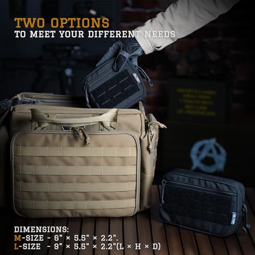 Tactical Molle Admin Pouch Utility EDC Tool Pouch Bag Horizontal Modular Pouches Include US Flag Patch & D-Ring - color: Brown-M