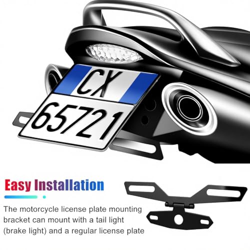 Universal Motorcycle License Plate Bracket, Adjustable Folding Mount Holder with Tail Light, for Scooter ATV Dirt Bike.Car Accessories (Black#M) - color: Black#M