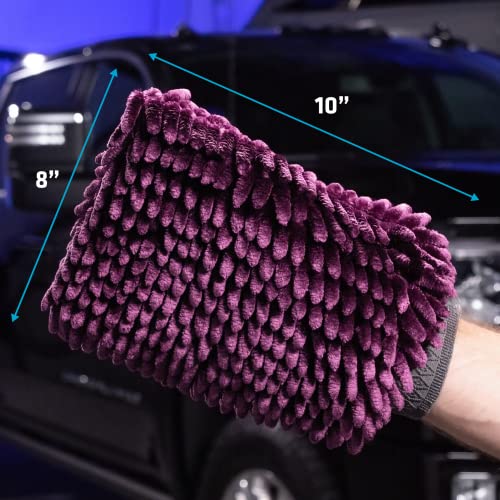 VIKING Car Wash Mitt, Microfiber for Car Cleaning, Premium Chenille, Purple, 10 inch x 8 inch, 2 Pack - color: Purple