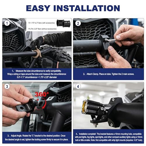 ZIDIYORUO Light Bar Mounts for UTV/Jeep/Truck - Fits 1.75" to 2.25" Big Roll Bars | 20-Position for 360° Rotation, Aluminum Alloy Brackets Durable Holding LED Light Bars & Cube Lights (2pcs)