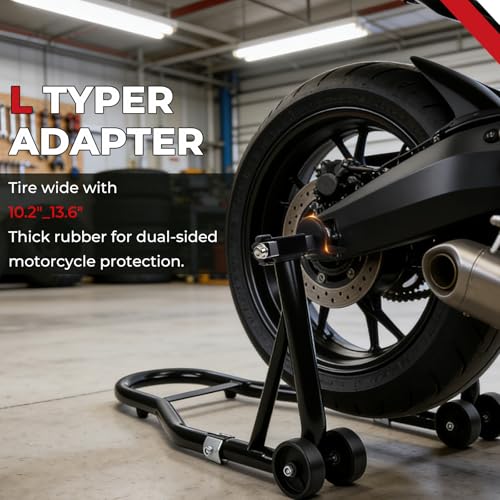 Motorcycle Rear Paddock Stand L-Shape Lift Attachment, Heavy-Duty Swingarm Spool Adapter for Sport Bike Rear Wheel Lift Stands