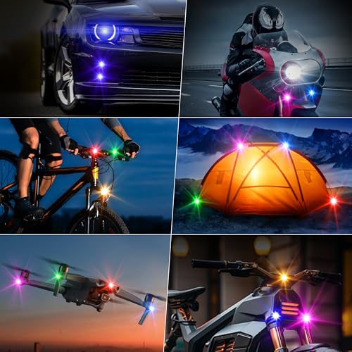 Wireless RGB LED Aircraft Strobe Lights with Remote Control, 8 Colors 10 Flash Modes USB Charging Anti-Collision Lights Waterproof Emergency Warning Light for Drone Car Motorcycle Bike 4 Pcs - color: 4Pcs