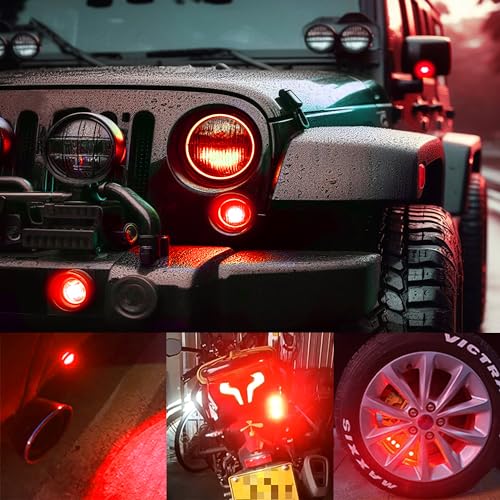 4Pcs 23mm DC 12V Black shell Eagle Eye Cob LED Car Fog DRL Daytime Running Light Backup Reverse Tail Rock Lights Headlights Signal Lamp Small bulb DIY use for car and motorcycle (Red) - color: Red