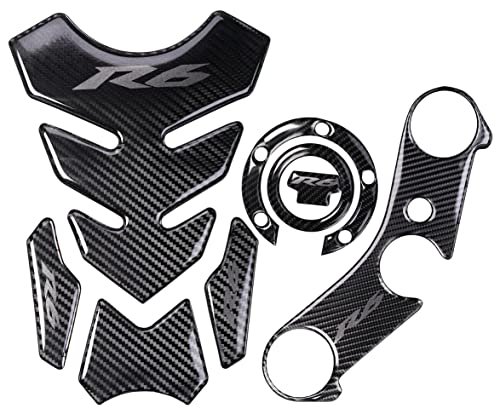 Real Carbon Fibre Gas Cap, Triple Tree Front End Upper, Top Clamp Decal Stickers, Tank Pad, Tank Protector for R6, 4 Pcs Per Set(Grey)