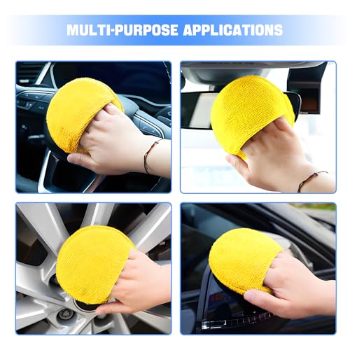 Hovom 6PCS Microfiber Wax Applicator, 5" Round Applicator Pads, Soft Automotive Waxing Foam Pads, Buffing Pads for Car Cleaning, Polishing and Detailing, Reusable Car Wash Sponge (Yellow) - color: Yellow