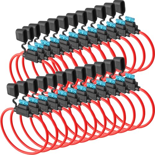 Shimeyao 24 Pcs Inline Fuse Holder Waterproof Automotive Replacement with ATC Blade Fuses for Car Truck Motorcycle Boat (14 Awg with 15 A) - size: 14 Awg with 15 A