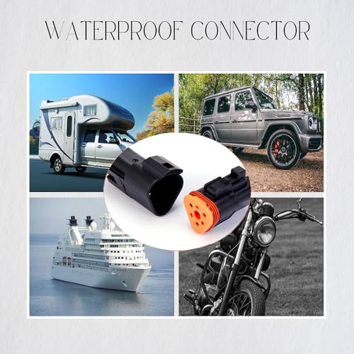 3 Pin Waterproof Connector,3 Wire Electrical Car Auto Connector,With 20CM 16AWG Long Male Female Plug Quick Disconnect Wire Connectors for Car Truck Motorcycle Marine Boat(5 Pairs Black) - size: DT 3P