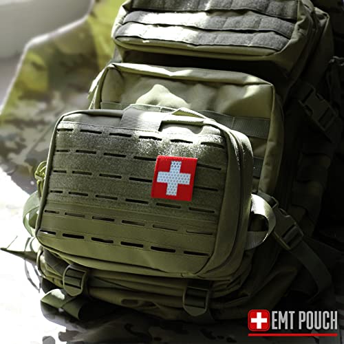 LIVANS Tactical Molle Medical Pouch - Upgraded Size, Large Capacity IFAK Pouch with Detachable Quick Release and Headrest Mount, Includes Flag and Cross Patch - color: Army Green