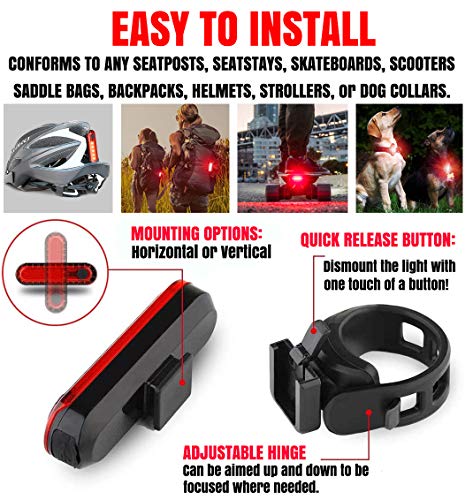 BLITZU USB-C Rechargeable Bike Tail Light 2 Pack, Bright Bicycle Rear Cycling Safety Flashlight Accessories for Night Riding, Cyborg 120T, 4 Light Modes for Adults Kids Men Women Road Mountain