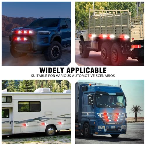 WINECO 8PCS LED Strobe Lights 12V Sync Feature Red White 12LED Emergency Hazard Warning Lights with Strobe Controller for Trucks Vehicles ATV RV Cars Van - color: RED WHITE