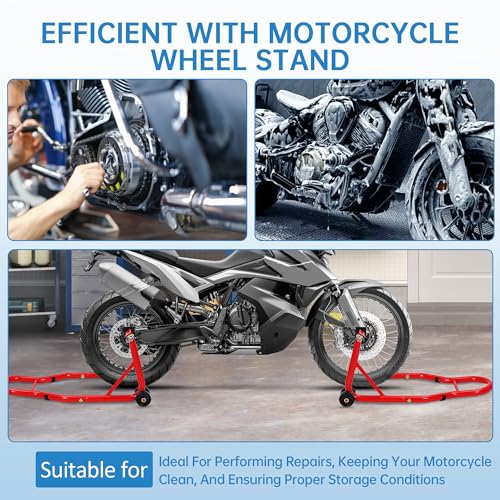 Motorcycle Front & Rear Stand Combo, Universal Wheel Lift Paddock Stand with Prong Adapters+L Adjustable Swingarm Spool, 900 LB Capacity Heavy Duty for Most Bikes,Red - color: Red