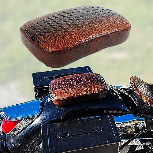 DREAMIZER Motorcycle Leather Pillion Rear Passenger Pad Seat 8 Suction Cup Rectangular Passenger Seat Compatible with Harley Bikes Custom (Brown-Crocodile) - color: Brown#1-Crocodile