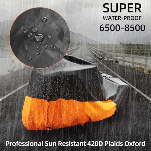 420D Motorcycle Cover Waterproof Outdoor, Fit for Touring Harley Davidson Road Glide Limited, Ultra Limited, Ultra Classic, Road King, Road Glide, Street Glide, Electra Glide with Storage Bag - size: 108"- Touring (Side + Top Box)