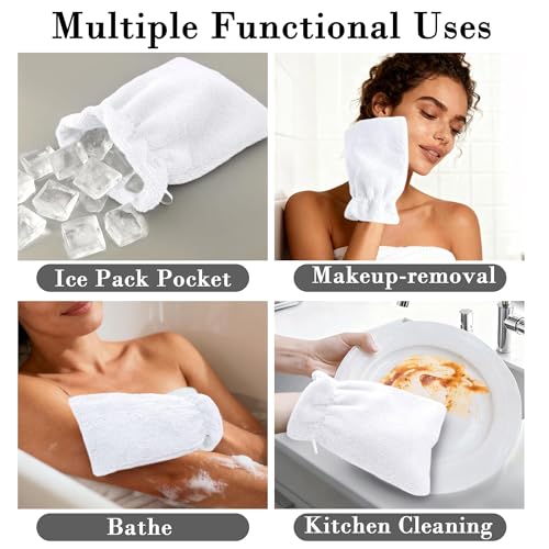 VOOVA & MOVAS White Exfoliating Washcloth 6PC, 8.3"x6.3" - 100% Cotton, Soft Absorbent Body Shower Glove Washcloth with Hanging Loop, Wash Mitts for Body - color: White