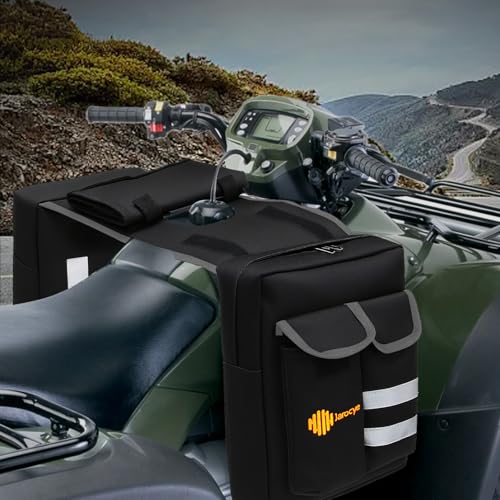 ATV Saddle Bag with Map Pouch & Cooler, Water-Resistant Hunting Tank Pack for All-Terrain Vehicles, Compatible with Most ATVs, Snowmobiles, Motorcycles & Bicycles (Black) - color: Black