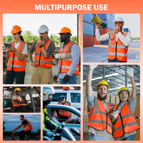CHGANG Safety Vest, Reflective Hi Vis Vest with Zipper, High Visibility vest for Construction, Traffic - color: Orange