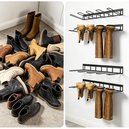 2026 New 2 Pack Metal Boot Rack for Closet, Wall Mounted Wader Hangers and Shoe Organizer, Heavy Duty Garage Storage Hooks for Tall Cowboy Boots, Black