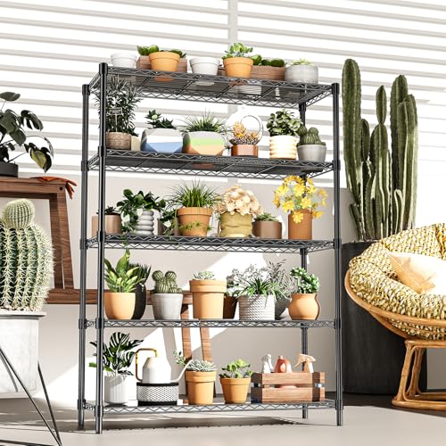 48" W Garage Shelving 1875LBS Heavy Duty Wire Shelving Unit, Metal 5-Tier Adjustable Steel Storage Rack with Liners, Storage Tote Rack, 48" W x 18" D x 72" H for Garage Commercial, Black - size: 48" W x 18" D x 72" H-5 Tier