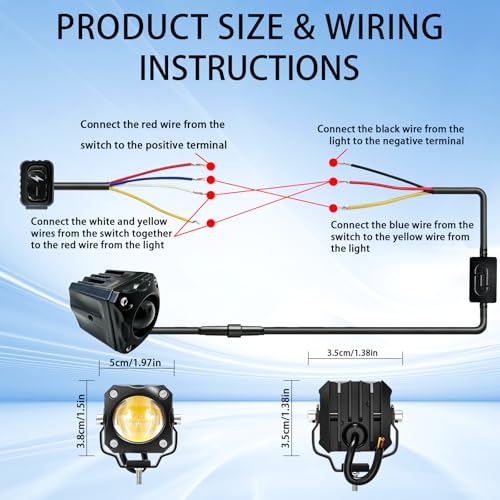 Motorcycle Driving Lights 8-80V 60W 6000LM LED Fog Lights with External Driver & Inline Switch, Quick-Release Connector, IP67 Waterproof, 5 Modes High/Low/Strobe for ATV, UTV, Truck, 2 Pack M - color: MY1-Mini