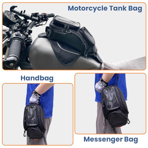 reygeak Motorcycle Tank Bag,Waterproof, with super magnetic thickened magnet Black 1680D PVC petrol tank bag, large window cell phone bag, suitable for Suzuki Kawasaki Honda Harley Yamaha. - color: Black