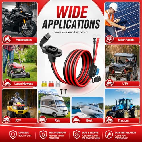 SAE to O Ring Connector 1FT 10AWG, SAE Battery Quick Connect Plug Waterproof Extension Cable for Solar Panel, Street & Road Glide Motorcycle Charging Port Upgrade, RV, Solar Generator Battery Charger - size: 1FT