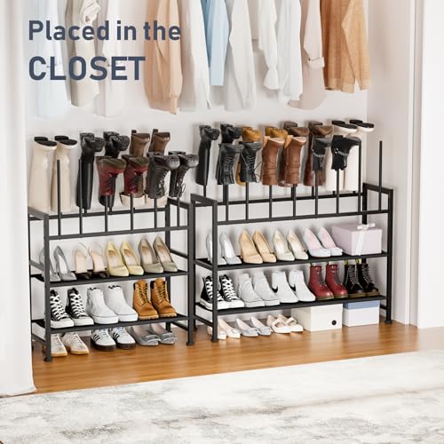 DIMJ Boot Rack 4-Tier - Black Metal Boot Storage Rack for Tall Boots Organizer, Multiuse Shoe Rack for Boots, Sneakers, High-Heel, Entryway, Fits 8-Pairs - size: 1 Pack - 4 Tier 8 Pairs
