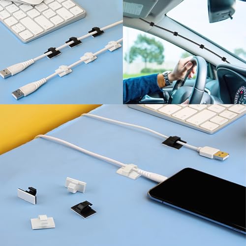 Adhesive Cable Holder Management Wire Clips 50 Pcs White,Suitable for Cables with a Diameter of ≤ 6mm in Cars, Houses, and Offices - color: White