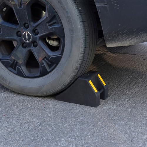 Heavy-Duty Rubber Wheel Chocks, Ergonomic Portable Durable Wheel Chock with Handle, Wheel Wedge, Wheel Stopper for Cars, Motorcycles, Travel Trailers (Large - 4Pack) - size: Large - 4Pack