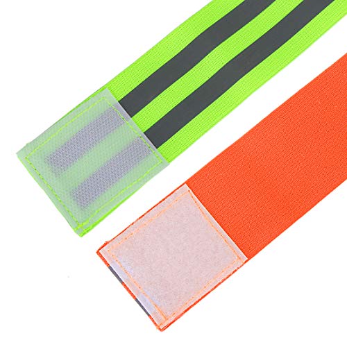 X AUTOHAUX 8pcs Reflective Bands for Arm Ankle Reflective Armbands Slaps High Visibility Night Cycling Riding Reflector Tape Straps Bracelet Orange Green