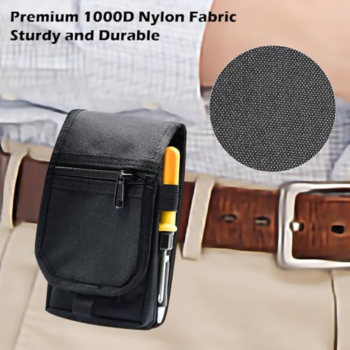 Belt Tool Pouch, Tactical Utility Organizer with Cell Phone Holder, Durable Heavy-Duty 1000D Nylon EDC Multitool Holster with Multi-Pockets for Electricians, Handymen, Work, Hiking, Daily Use - color: Black