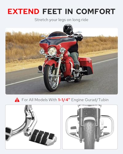 Benlari Motorcycle Adjustable Highway Footpegs Style 3 Chrome Long Angled Fit for Harley Touring Street Glide Softail Dyna Sportster fits 1"(25mm) 1-1/4"(32mm) Engine Guard - size: LONG