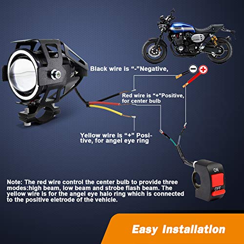 Motorcycle LED Fog Lights U7 Spotlight Daytime Running Lights with Green Angel Eyes Halo Ring and Switch 2-Sets - color: green