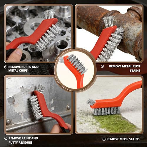 6 Pieces Wire Brushes Set, Nylon/Brass/Stainless Steel Bristles for Cleaning Welding Slag and Rust,Scratch Brush with Mini Head & Hanging Hole for Everyday Cleaning (12, Combo Pack) - color: combo pack