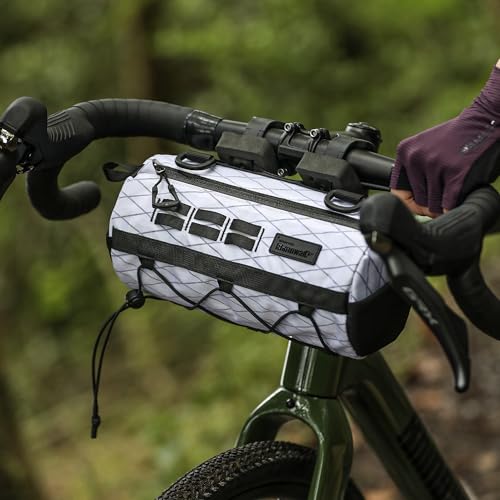 Rhinowalk Bike Handlebar Bag 2.8L Waterproof Front Tube Bag for Road, Gravel, and Mountain Bikes, Cylindrical EVA Frame Pack with Shoulder Strap (White) - color: White