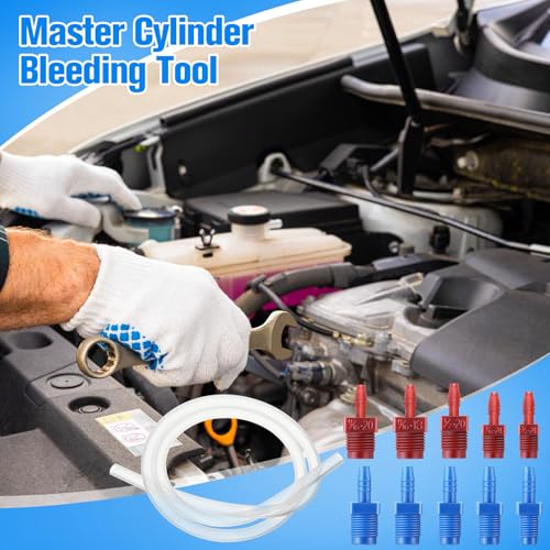 Enhon Master Cylinder Bleeder Kit Replacement for 13911, 22 In Clear Hose, Clip, SAE and Metric Fittings Universal Fit, Complete Brake Bleeder Kit with PTFE Tape