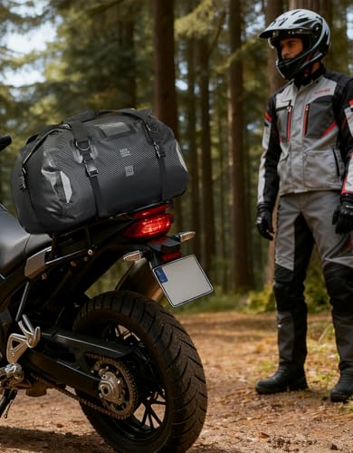 KEMIMOTO Waterproof Motorcycle Dry Bag – Duffle Tail Bag Soft Luggage, 25L/40L/65L Large Capacity with 4 Quick-Release Straps, Dustproof for Touring, Adventure, Motorcycling & Camping Black - size: 40L