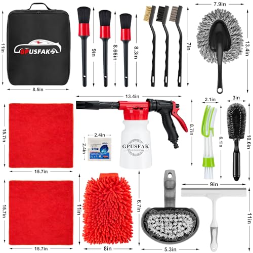 26Pcs Car Wash Cleaning Kit with Foam Gun Sprayer Detailing Brushes Window Water Scraper Tire Brush Towels Complete Interior Exterior Detailing Set for Car - size: 26Pcs