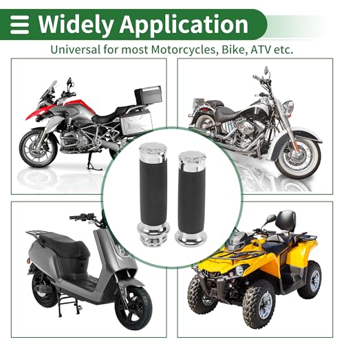 0.98"x0.98" Universal Motorcycle Hand Grips Cover Non Slip Aluminum Rubber Handlebar Grips for Motorcycle Scooter Bicycle Black Silver Tone 1 Pair - color: Black +Silver Tone