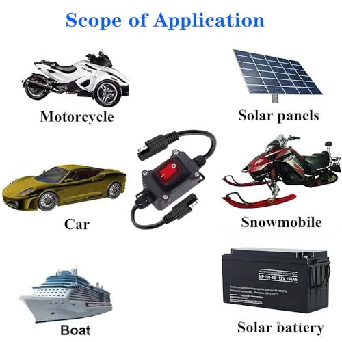 IP65 Waterproof SAE On/Off Rocker Switch with 1ft Cable, 12V/24V 30A Heavy Duty Inline Switch with SAE Male Female Connector for Car Motorcycle ATV Truck Solar Panel Battery Charger
