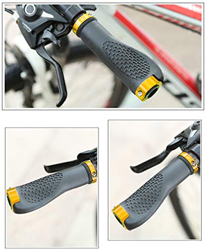 TOPCABIN Ergonomic Bike Grips - Widen Holding Rubber Grips with Aluminum LockGrips for Mountain & Road Bikes - color: Aluminum lock plug+Grips (Gold 1 Pair)