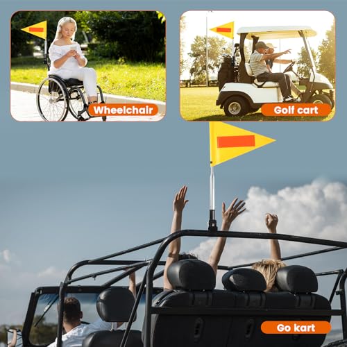 Golf Cart Flag Pole Reflective Safety Flag 8.6 x 11.8 Inches Yellow Triangular Flag with 9.8 inches Pole and 8mm Buckle - color: Yellow
