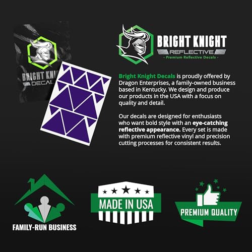 BRIGHT KNIGHT DECALS Reflective Stickers, 17pc Triangle Kit, Reflective Tape Outdoor Waterproof Motorcycle Helmet Stickers for Bikes, Scooters, and Hard Hats, Night Safety High Visibility - color: Purple