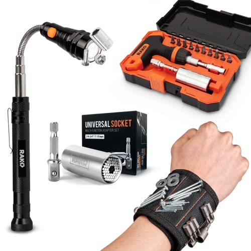 RAK Super Universal Socket Tool, 7-19mm Universal Socket Wrench Set, Gator Grip with Power Drill Adapter Set, Valentine's Day Gift, Ideal Cool Gadgets for Birthday Gifts for Men Dad Husband - style: Universal Socket