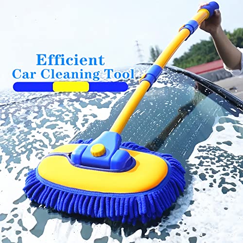 MVEQRRN Upgrade Car Wash Brush Mop with Long Handle, Car Washing Brush Kit with Scratch-Free Replacement Head - color: Blue-003