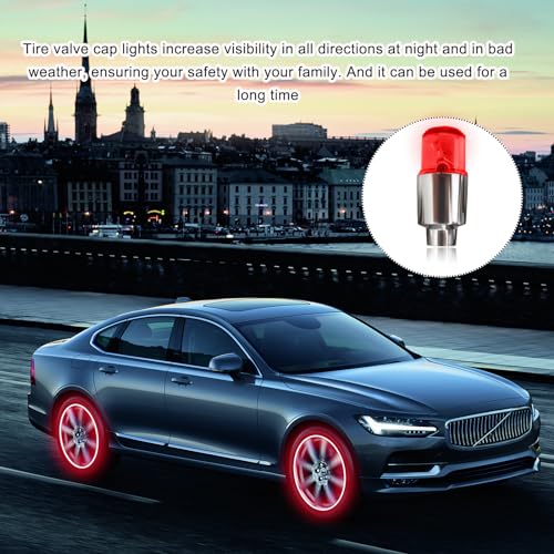 4 PCS LED Tire Valve Lights, Waterproof Light up Air Neon Bicycle Motorcycle Tyre Valve Flash Lights, Bike Truck Golf Cart Wheel Assemblies Lamp, Exterior Car Accessories (Red) - color: Red
